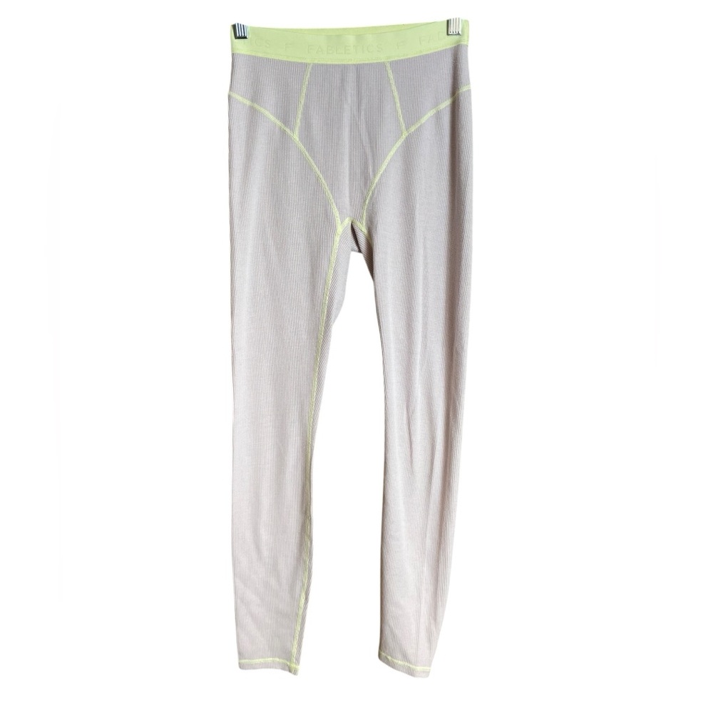 Fabletics waffle leggings in pinkish gray and yellow small